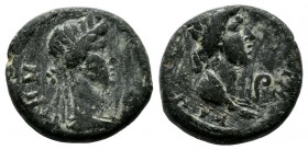 Mysia, Pergamon. Pseudo-autonomous. ca.40-60 AD. Æ (15mm, 3.21g). ΘЄON CYN-KΛHTON. Draped bust of the Senate right; lituus to right. / ΘЄAN PΩMHN. Tur...