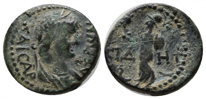 Pamphylia, Side. Nero, AD.54-68. Æ (18mm, 3.80g). NEPΩN KAICAP. Draped bust righ...