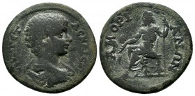 Phrygia, Amorium. Geta, AD.198-209. Æ (25mm, 7.17g). Π CEΠ ΓET-AC KAICAΡ. Draped bust right. / AMOΡI-ANΩN. Zeus seated left, holding thunderbolt and s...