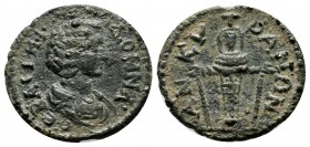 Phrygia, Ankyra. Julia Domna (Augusta) AD.193-217. Æ (17mm, 2.78g). IOVΛIA CЄBACTH. Draped bust right. / ANKVPANΩN. Facing statue of Artemis Ephesia w...