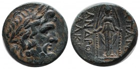 Phrygia, Apameia. ca.88-40 BC. Æ (19mm, 7.68g). Attalos son of Bianoros magistrate. Laureate head of Zeus to right. / ΑΠΑΜΕ - ANΔPO Cult statue of Art...