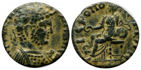 Phrygia, Hierapolis. Caracalla, AD.198-217. Æ (22mm, 5.50g). [...] AY ANTΩNЄINOC. Laureate and cuirassed bust right. / ΙЄΡΑΠΟΛЄΙΤΩΝ. Kybele seated lef...