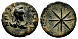 Phrygia, Laodicea. Time of Nero (?), AD.54-68. Æ (14mm, 2.40g). ΛAOΔIKЄωN. Bust of Men right, wearing Phrygian cap. / Eight-rayed star. RPC 2927. Auct...