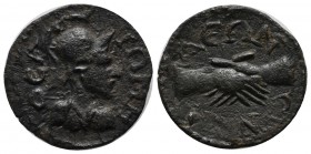 Phrygia, Synnada. Pseudo-autonomous. 3rd century AD. Æ (20mm, 4.29g). ΘЄA PΩMH. Helmeted and draped bust of Roma right / CVNNAΔЄΩN. Clasped hands. SNG...