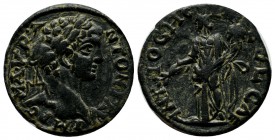 Pisidia, Antiochia. Caracalla, AD.211-217. Æ (21mm, 6.31g). Laureate head right / Genius standing left, holding branch and cornucopia.
