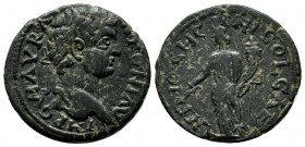 Pisidia, Antiochia. Caracalla, AD.211-217. Æ (22mm, 5.95g). Laureate head right / Genius standing left, holding branch and cornucopia.