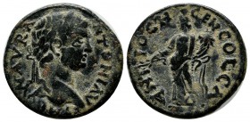 Pisidia, Antiochia. Caracalla, AD.211-217. Æ (22mm, 6.60g). Laureate head right / Genius standing left, holding branch and cornucopia.