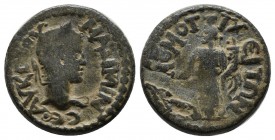 Pisidia, Panemoteichos. Maximinus I. AD.235-238. Æ (17mm, 3.51g). ΑΥ Κ Γ Ι ΟΥ ΜΑΞΙΜΙΝ СƐ. Laureate head right. / ΠΑΝƐΜΟΤ-ΙΧƐΙΤΩΝ. Tyche Soterios (Fort...