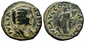 Pisidia, Parlais. Julia Domna (Augusta), AD.193-217. Æ (20mm, 4.31g). IVLIA DOMNA. Draped bust right. / IVL AVG COL PARLAIS. Tyche standing left, hold...
