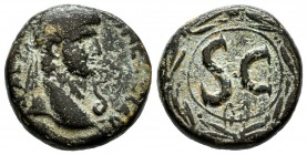 Seleucis and Pieria, Antiochia ad Orontem. Nero AD.54-68. Æ Semis (18mm, 6.65g). IM NER CLAV CAESAR. Laureate head right; lituus below chin. / SC with...