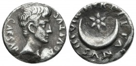 Augustus, 27 BC-14 AD. AR Denarius (18mm, 3.27g). Rome. P. Petronius Turpilianus, moneyer. AVGVSTVS CAESAR. Bare head right / TVRPILIANVS III VIR. Sta...