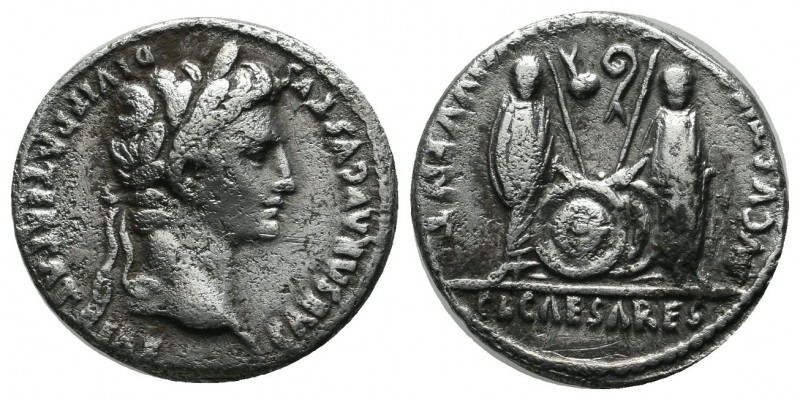 Augustus, 27 BC-14 AD. AR Denarius (18mm, 3.61g). Lugdunum. CAESAR AVGVSTVS DIVI...