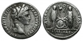 Augustus, 27 BC-14 AD. AR Denarius (18mm, 3.61g). Lugdunum. CAESAR AVGVSTVS DIVI F PATER PATRIAE. Laureate head right. / AVGVSTI F COS DESIG PRINC IVV...