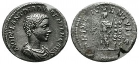 Diadumenian, as Caesar, AD.217-218. AR Denarius (19mm, 2.97g). Rome mint. 2nd emission of Macrinus, AD 217-218. Bareheaded, draped, and cuirassed bust...