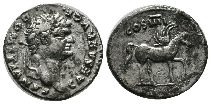 Domitian (caesar), AD.69-81. AR Denarius (18mm, 3.31g). Rome. CAESAR AVG F DOMIT...