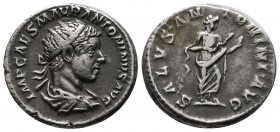 Elagabalus, AD.218-222. AR Antoninianus (21mm, 5.62g). Rome. IMP CAES M AVR ANTONINVS AVG. Radiate, draped and cuirassed bust right. / SALVS ANTONINI ...