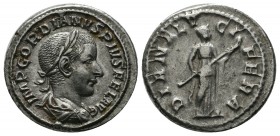 Gordian III AD.238-244. AR Denarius (19mm, 4.02g). Rome. IMP GORDIANVS PIVS FEL AVG, laureate, draped and cuirassed bust right. / DIANA LVCIFERA, Dian...