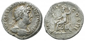 Hadrian, AD.117-138. AR Denarius (17mm, 2.82g). Rome, AD 119-122. IMP CAESAR TRAIAN HADRIANVS AVG, laureate bust right, drapery on left shoulder / P M...