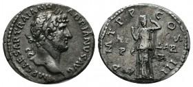 Hadrian, AD.117-138. AR Denarius (18mm, 2.85g). Struck ca.119-125 AD. IMP CAESAR TRAIAN HADRIANVS AVG, laureate and draped bust right / P M TR P COS I...