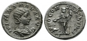 Julia Mamaea, AD.222-235. AR Denarius (19mm, 2.98g). IVLIA MAMAEA AVG, draped bust right. / IVNO CONSERVATRIX, Juno diademed and veiled standing, hold...