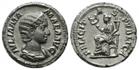 Julia Mamaea, AD.225-235. AR Denarius (19mm, 2.96g). Rome. IVLIA MAMAEA AVG, draped bust right, wearing stephane / FELICITAS PVBLICA, Felicitas seated...