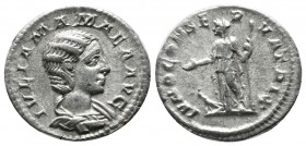 Julia Mamaea (Augusta), AD.222-235. AR Denarius (19mm, 2.63g). Rome. IVLIA MAMAEA AVG. Draped bust right / IVNO CONSERVATRIX. Juno standing left, hold...
