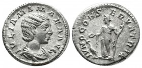 Julia Mamaea (Augusta), AD.222-235. AR Denarius (19mm, 3.17g). Rome. IVLIA MAMAEA AVG. Draped bust right / IVNO CONSERVATRIX. Juno standing left, hold...