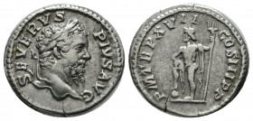 Septimus Severus, AD.193-211. AR Denarius (19mm, 3.38g). Rome. SEVERVS PIVS AVG. Laureate head right. / P M TR P XVII COS III PP. Neptune standing lef...