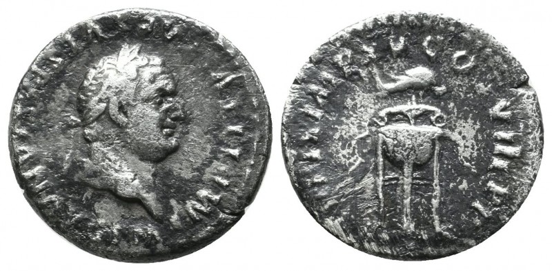 Titus, AD.79-81. AR Denarius (17mm, 2.92g). Rome. IMP TITVS CAES VESPASIAN AVG P...