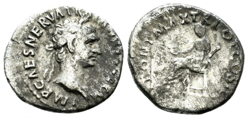 Trajan, AD.98-117. AR Denarius (18mm, 3.09g). Rome mint. IMP CAES NERVA TRAIAN A...