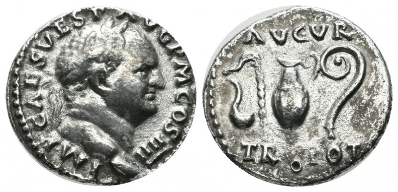 Vespasian, AD.69-79. AR Denarius (18mm, 3.27g). Rome. IMP CAES VESP AVG P M, lau...