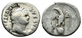 Vespasian, AD.69-79. AR Denarius (19mm, 2.90g). Rome. IMP CAESAR VESPASIANVS AVG, laureate head right / Eagle standing facing on cippus, head left and...