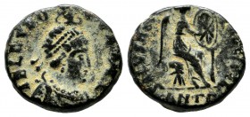 Aelia Eudoxia (Augusta), AD.400-404. Æ (15mm, 2.78g). Antioch mint, Struck AD.401-403. AEL EVDOXIA AVG, diademed and draped bust right, hand of God ho...