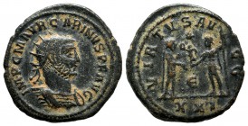 Carinus, AD.283-285. Æ Antoninianus (20mm, 4.14g). Cyzicus mint, 5th officina. IMP M AVR CARINVS P F AVG. Radiate, draped and cuirassed bust right. CL...