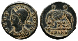 Commemorative Series, AD.330-354. Æ (15mm, 2.42g). Antioch, struck AD.330-333. VRBS ROMA, helmeted and mantled bust of Roma left / She-wolf standing l...