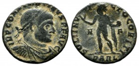 Constantine I. AD.307/10-337. Æ Follis (18mm, 2.92g). Arles mint. IMP CONSTANTINVS P F AVG. Laureate, draped, and cuirassed bust right, seen from the ...
