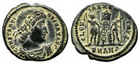 Constantine I. AD.307/310-337. Æ Follis (17mm, 1.75g). Antiochia mint, 3rd officina. CONSTANTI - NVS MAX AVG. Rosette-diademed, draped and cuirassed b...