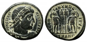 Constantine I. AD.307/310-337. Æ Follis (17mm, 2.69g). Antiochia mint, 3rd officina. CONSTANTI - NVS MAX AVG. Rosette-diademed, draped and cuirassed b...