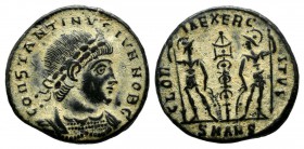 Constantine II. as caesar (Constantine I, 306-337). Æ Nummus (15mm, 1.75g). Antiochia. CONSTANTINVS IVN NOB C, laureate and cuirassed bust right / GLO...