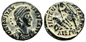 Constantius II AD.337-361. Æ Centenionalis (15mm, 2.22g). Alexandria mint, 5th officina. DN CONSTANTIVS PF AVG. Pearl-diademed, draped and cuirassed b...