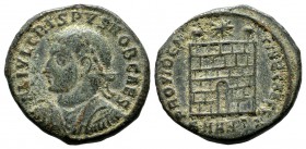 Crispus (caesar) AD.317-326. Æ (20mm, 3.75g). Antioch mint, Struck 325-326 AD. FL IVL CRISPVS NOB CAES, laureate and cuirassed bust left / PROVIDENTIA...