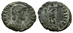 Julian II (The Philosopher), AD.355-363. Æ (14mm, 1.46g). Siscia mint. D N IVLIAN-VS NOB CAES. Pearl-diademed, draped and cuirassed bust rigth. / SPES...