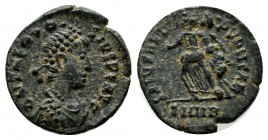 Theodosius I. AD.379-395. Æ (13mm, 1.12g). Heraclea mint. Struck 388-392 AD. D N THEODO-SIVS P F AVG, pearl-diademed, draped and cuirassed bust right ...