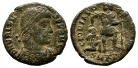 Valens, AD.364-378. Æ Centenionalis (16mm, 2.60g). Cyzicus mint, 3rd.officina. D N VALENS P F AVG. Pearl-diademed, draped and cuirassed bust right. / ...