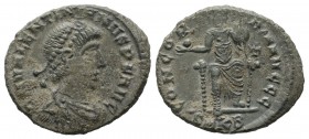 Valentinian II. AD.375-392. Æ Nummus (18mm, 2.91g). Cyzicus mint, 2nd officina. D N VALENTINIANVS P F AVG. Pearl diademed, draped, cuirassed bust righ...