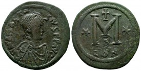 Anastasius I. AD 491-518. Æ Follis (37mm, 18.98g). Constantinople. D N ANASTASIVS P P AVG. Diademed, draped and cuirassed bust right / Large M; star t...