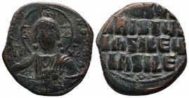 Basil II Bulgaroktonos, with Constantine VIII AD.976-1025. Æ Follis (28mm, 10.53g). Constantinople mint.+ЄMMA NOVHΛ. IC-XC to left and right of bust o...