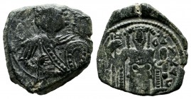 Empire of Nicaea. John III. Ducas-Vatatzes. AD.1222-1254. Æ Tetarteron (17mm, 2.60g). Magnesia mint. Nimbate bust of St.George facing, holding spear a...