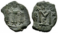 Heraclius with Martina and Heraclius Constantine, AD.610-641. Æ Follis - 40 Nummi (22mm, 3.90g). Nicomedia mint, 2nd officina. Dated RY 15. Heraclius,...