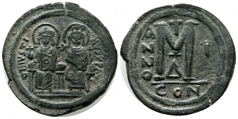 Justin II with Sophia, AD 565-578. Æ Follis (32mm, 15.73g). Constantinople mint,...